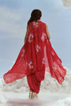 Izmir Carnations Cape with Crop Top and Draped Satin Skirt