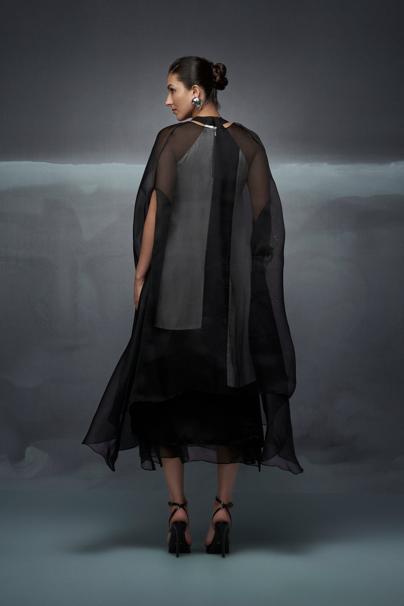 NB UR-48 Rothko Halter Neck Dress with Sheer Jacket NACHIKET BARVE NB UR-48 Rothko Halter Neck Dress with Sheer Jacket NACHIKET BARVE